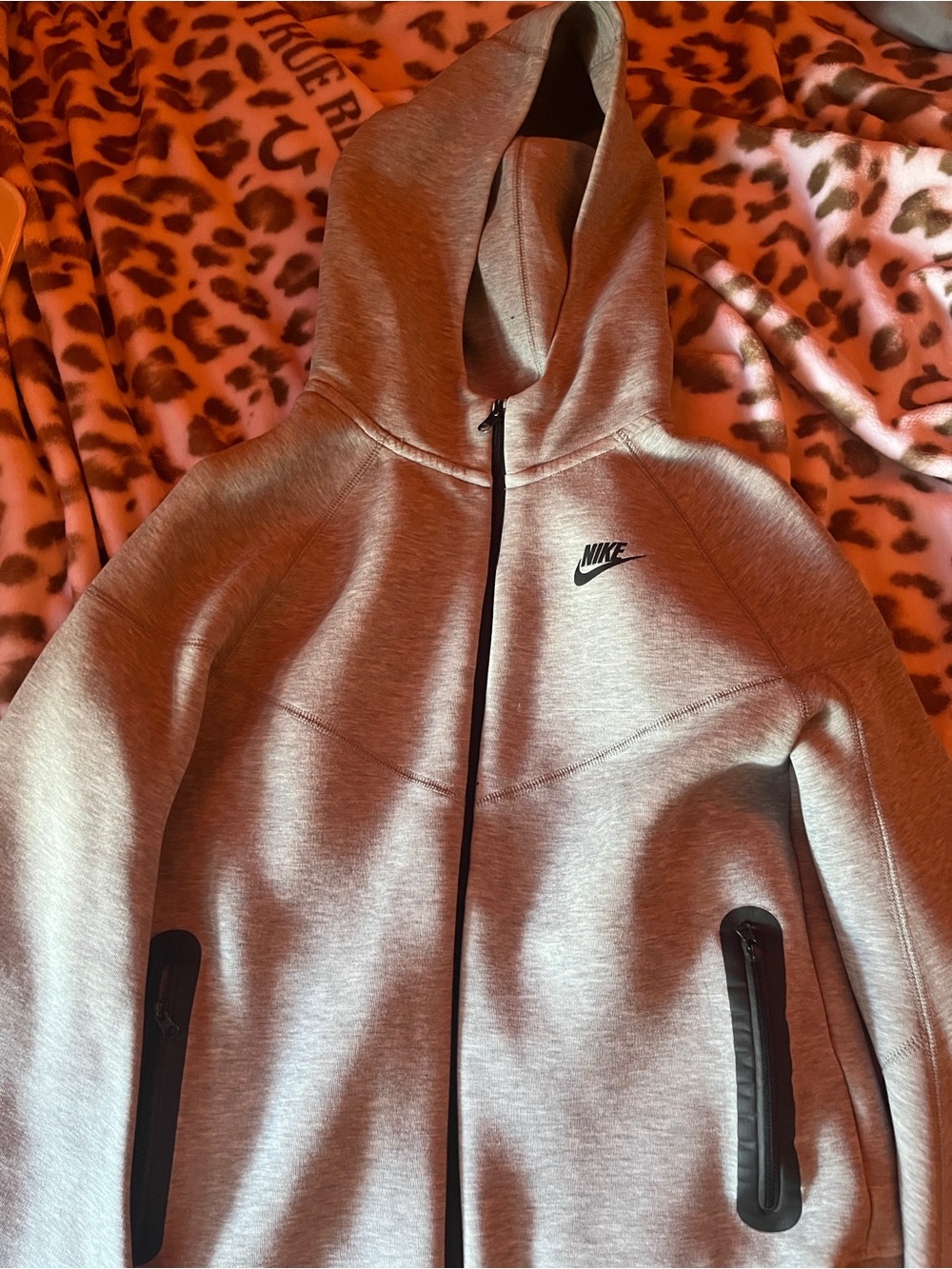 Nike Light Gray Tech Full-Zip Hooded Jacket with Black Accents